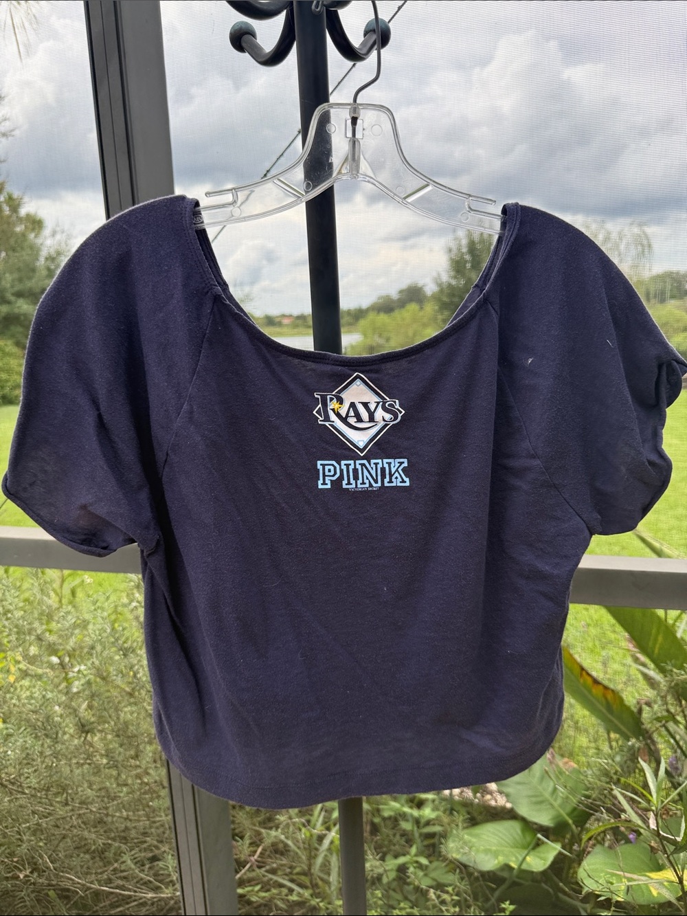 PINK Victoria's Secret Navy Rays Logo Crop Top with Light Blue PINK